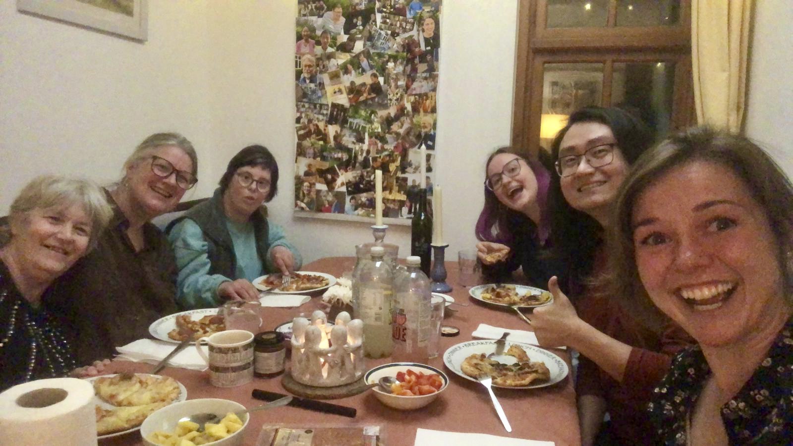 Small group at dinner together