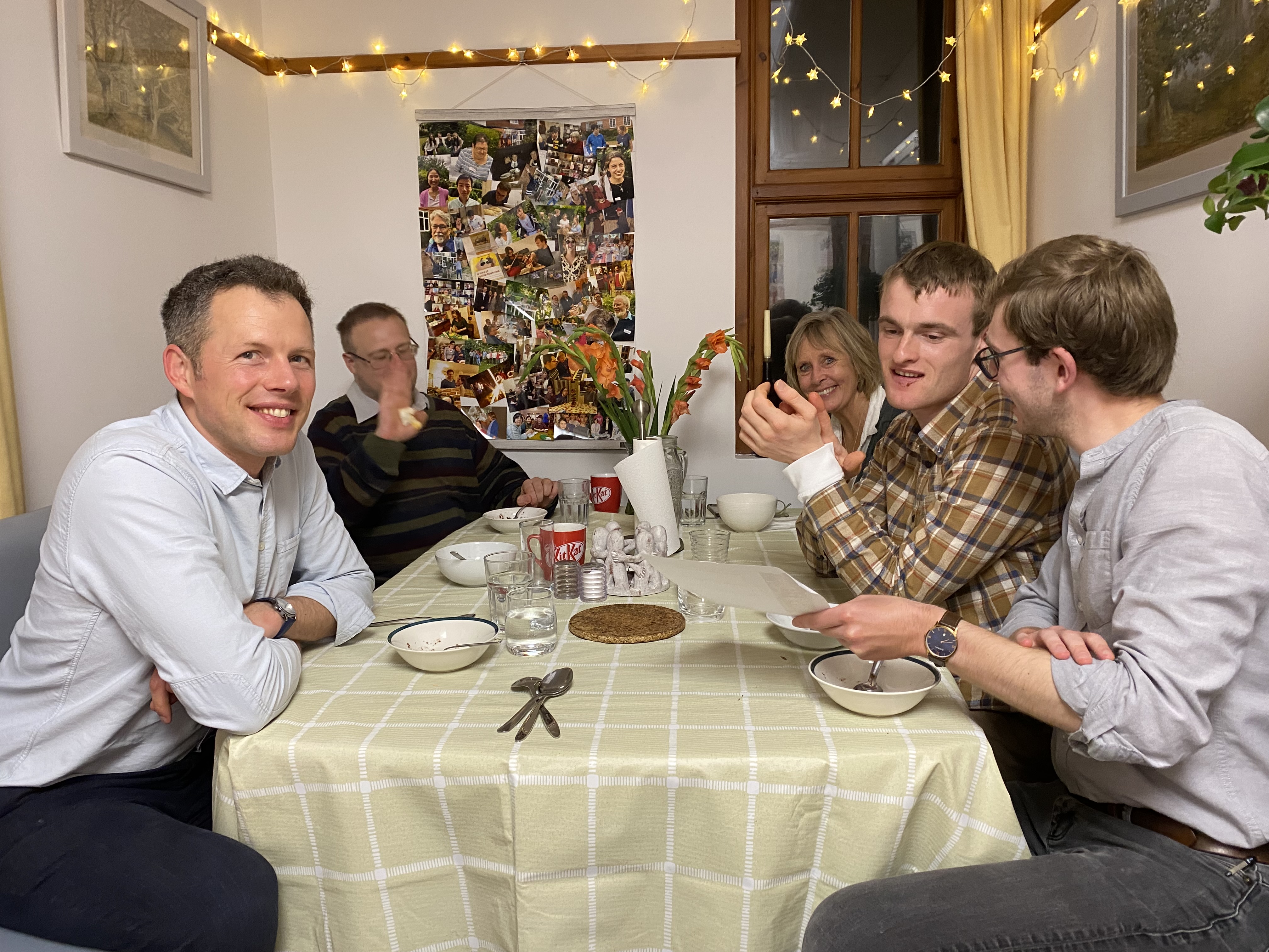 Small group around a dinner table