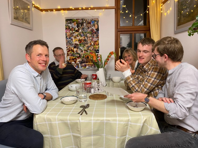 Small group around a dinner table